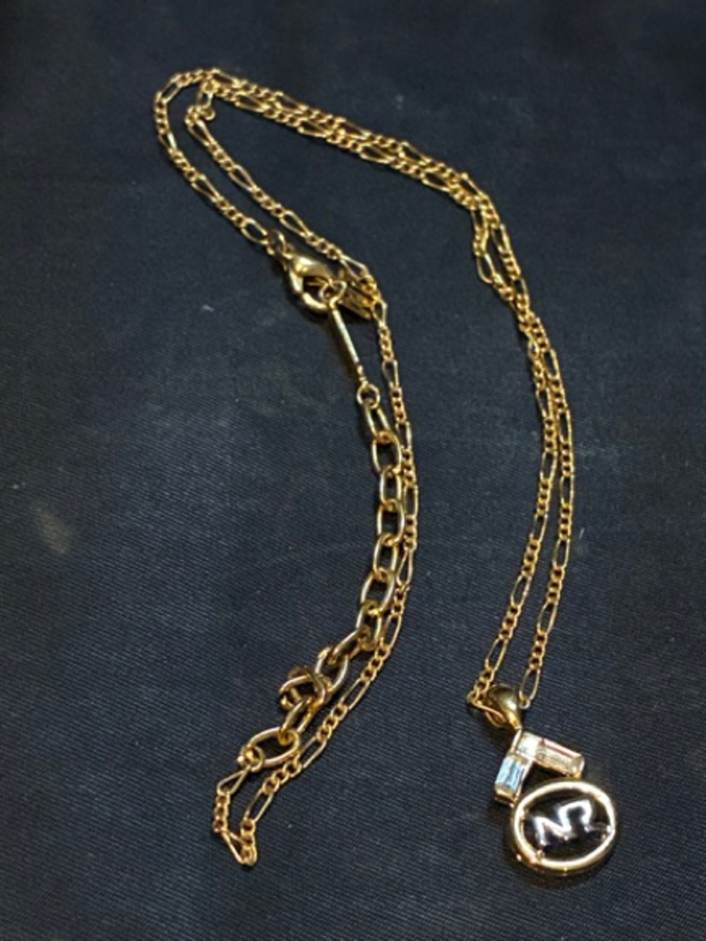 Vintage Nina Ricci Gold Rhinestone Monogram Crest Logo Pendant Necklace👝